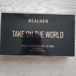 RealHer Take On The World Lip Set - Elegant Black Box. NUDE BROWN.